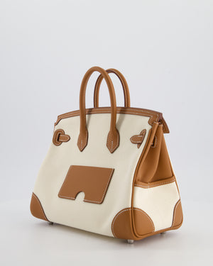 *SUPER HOT & RARE* Hermès Birkin 25 Cargo Bag in Ecru Toile Goeland and Gold Swift Leather with Palladium Hardware
