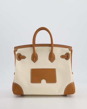 *SUPER HOT & RARE* Hermès Birkin 25 Cargo Bag in Ecru Toile Goeland and Gold Swift Leather with Palladium Hardware