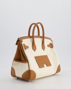 *SUPER HOT & RARE* Hermès Birkin 25 Cargo Bag in Ecru Toile Goeland and Gold Swift Leather with Palladium Hardware
