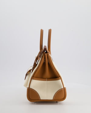 *SUPER HOT & RARE* Hermès Birkin 25 Cargo Bag in Ecru Toile Goeland and Gold Swift Leather with Palladium Hardware
