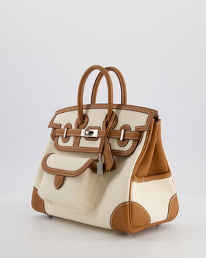 *SUPER HOT & RARE* Hermès Birkin 25 Cargo Bag in Ecru Toile Goeland and Gold Swift Leather with Palladium Hardware