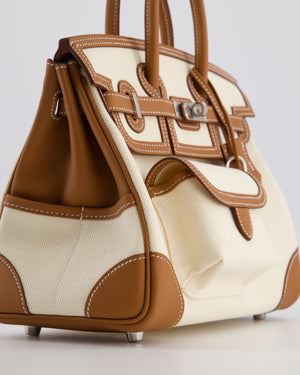 *SUPER HOT & RARE* Hermès Birkin 25 Cargo Bag in Ecru Toile Goeland and Gold Swift Leather with Palladium Hardware