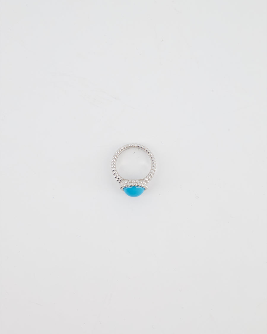 Van Cleef & Arpels Perlee Couleurs Ring in 18K White Gold & Turquoise Cabochon Stone