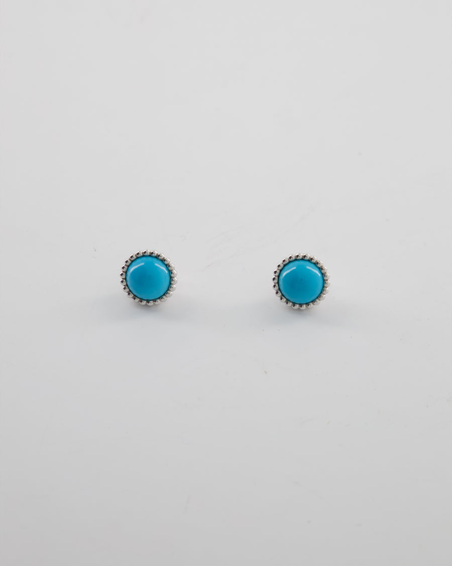Van Cleef & Arpels Perlee Couleurs Earrings in 18K White Gold & Turquoise Cabochon Stones