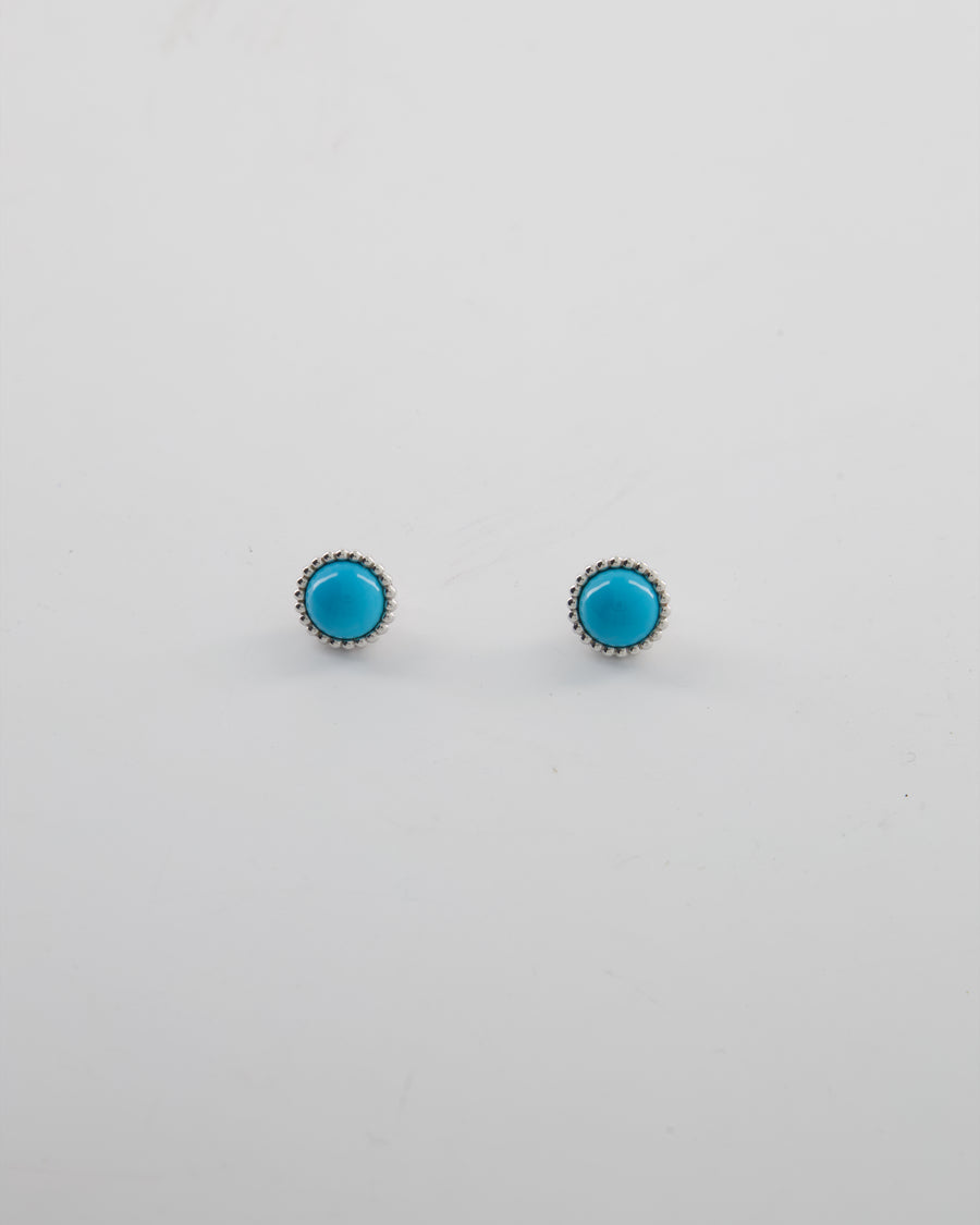 Van Cleef & Arpels Perlee Couleurs Earrings in 18K White Gold & Turquoise Cabochon Stones