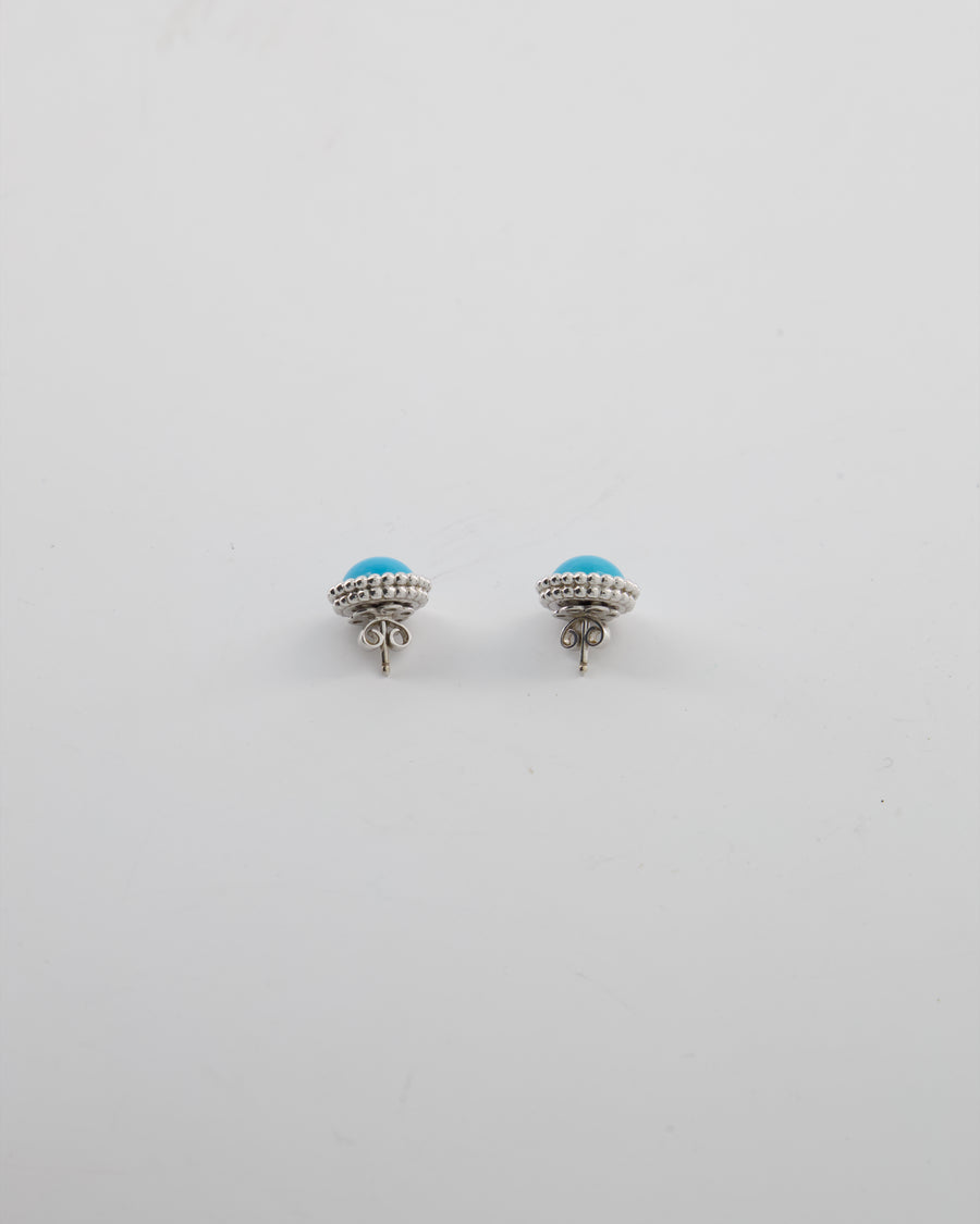 Van Cleef & Arpels Perlee Couleurs Earrings in 18K White Gold & Turquoise Cabochon Stones