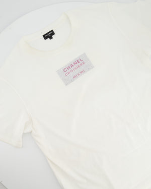 Chanel White T-shirt Rhinestones Detail “Croisiere Miami” Size M (UK 10)