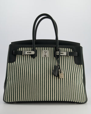 *COLLECTORS* Hermès Birkin 35 Retourne Bag in Ecru & Vert Anglais Toile Riga & Swift Leather with Palladium Hardware