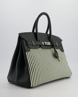 *COLLECTORS* Hermès Birkin 35 Retourne Bag in Ecru & Vert Anglais Toile Riga & Swift Leather with Palladium Hardware
