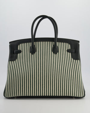 *COLLECTORS* Hermès Birkin 35 Retourne Bag in Ecru & Vert Anglais Toile Riga & Swift Leather with Palladium Hardware