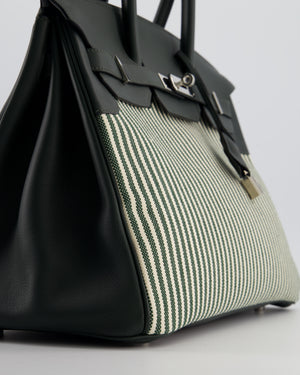 *COLLECTORS* Hermès Birkin 35 Retourne Bag in Ecru & Vert Anglais Toile Riga & Swift Leather with Palladium Hardware