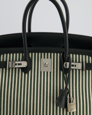 *COLLECTORS* Hermès Birkin 35 Retourne Bag in Ecru & Vert Anglais Toile Riga & Swift Leather with Palladium Hardware