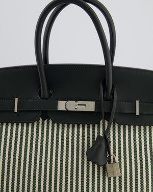 *COLLECTORS* Hermès Birkin 35 Retourne Bag in Ecru & Vert Anglais Toile Riga & Swift Leather with Palladium Hardware
