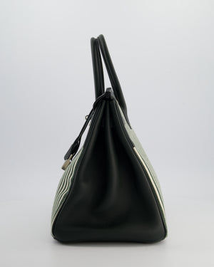 *COLLECTORS* Hermès Birkin 35 Retourne Bag in Ecru & Vert Anglais Toile Riga & Swift Leather with Palladium Hardware