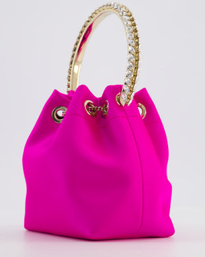 Jimmy Choo Hot Pink Satin Bon Bon Crystal Embellished Top Handle Bag with Champagne Gold Hardware RRP £1495