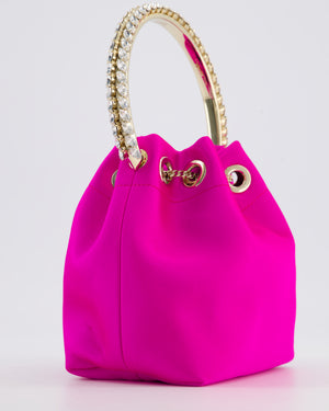 Jimmy Choo Hot Pink Satin Bon Bon Crystal Embellished Top Handle Bag with Champagne Gold Hardware RRP £1495
