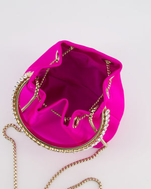 Jimmy Choo Hot Pink Satin Bon Bon Crystal Embellished Top Handle Bag with Champagne Gold Hardware RRP £1495