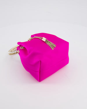 Jimmy Choo Hot Pink Satin Bon Bon Crystal Embellished Top Handle Bag with Champagne Gold Hardware RRP £1495