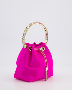 Jimmy Choo Hot Pink Satin Bon Bon Crystal Embellished Top Handle Bag with Champagne Gold Hardware RRP £1495