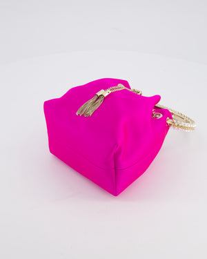 Jimmy Choo Hot Pink Satin Bon Bon Crystal Embellished Top Handle Bag with Champagne Gold Hardware RRP £1495