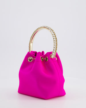 Jimmy Choo Hot Pink Satin Bon Bon Crystal Embellished Top Handle Bag with Champagne Gold Hardware RRP £1495