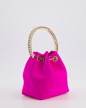 Jimmy Choo Hot Pink Satin Bon Bon Crystal Embellished Top Handle Bag with Champagne Gold Hardware RRP £1495