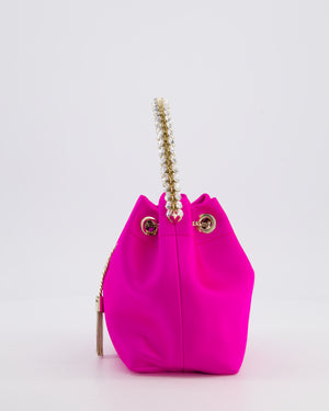 Jimmy Choo Hot Pink Satin Bon Bon Crystal Embellished Top Handle Bag with Champagne Gold Hardware RRP £1495