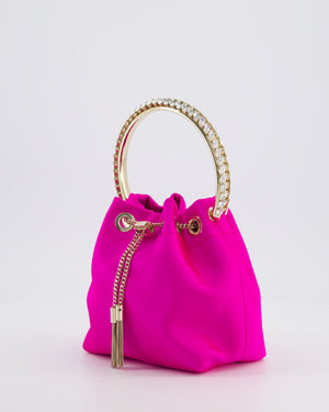 Jimmy Choo Hot Pink Satin Bon Bon Crystal Embellished Top Handle Bag with Champagne Gold Hardware RRP £1495