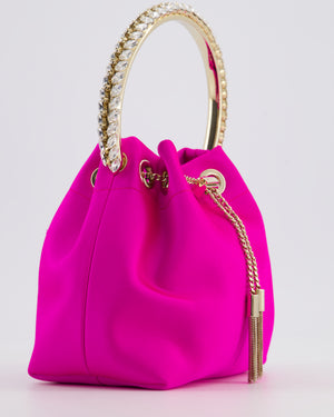 Jimmy Choo Hot Pink Satin Bon Bon Crystal Embellished Top Handle Bag with Champagne Gold Hardware RRP £1495