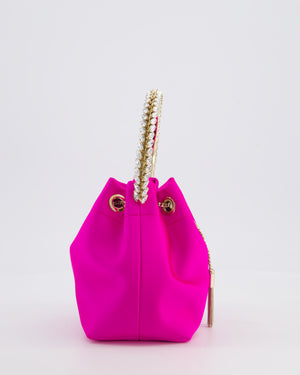 Jimmy Choo Hot Pink Satin Bon Bon Crystal Embellished Top Handle Bag with Champagne Gold Hardware RRP £1495