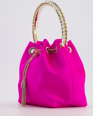 Jimmy Choo Hot Pink Satin Bon Bon Crystal Embellished Top Handle Bag with Champagne Gold Hardware RRP £1495