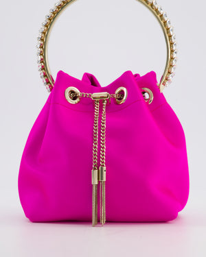 Jimmy Choo Hot Pink Satin Bon Bon Crystal Embellished Top Handle Bag with Champagne Gold Hardware RRP £1495