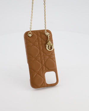 Christian Dior Brown Cannage Quilted iPhone Case with Champagne Gold Chain and Logo Charm Detail
