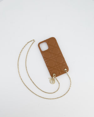 Christian Dior Brown Cannage Quilted iPhone Case with Champagne Gold Chain and Logo Charm Detail