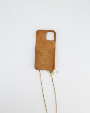 Christian Dior Brown Cannage Quilted iPhone Case with Champagne Gold Chain and Logo Charm Detail