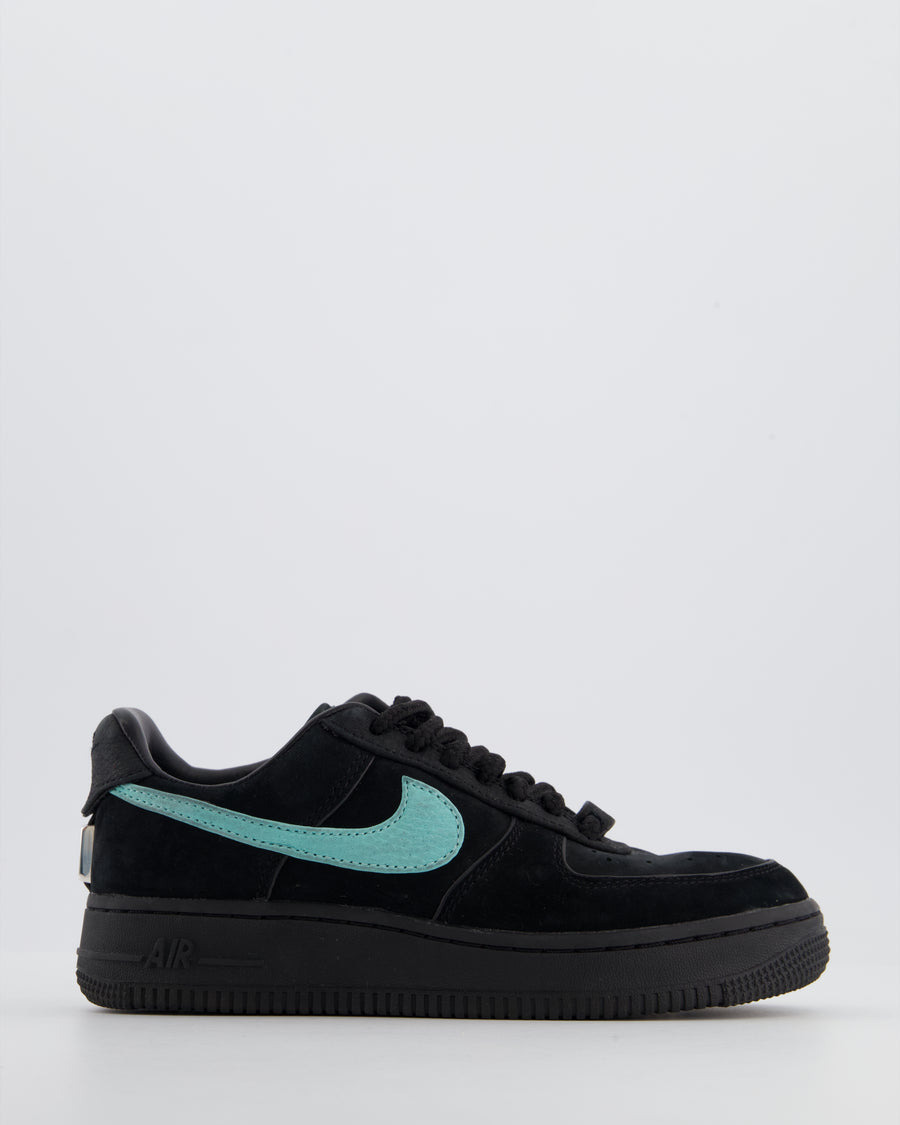 Nike Air Force 1 Low x Tiffany & Co. 1897 Black Suede Trainers with Tiffany Blue Nubuck Swoosh Logo & Silver Badge Detail Size EU 37
