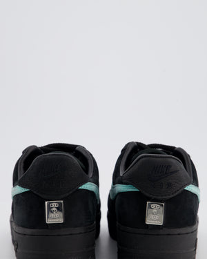 Nike Air Force 1 Low x Tiffany & Co. 1897 Black Suede Trainers with Tiffany Blue Nubuck Swoosh Logo & Silver Badge Detail Size EU 37