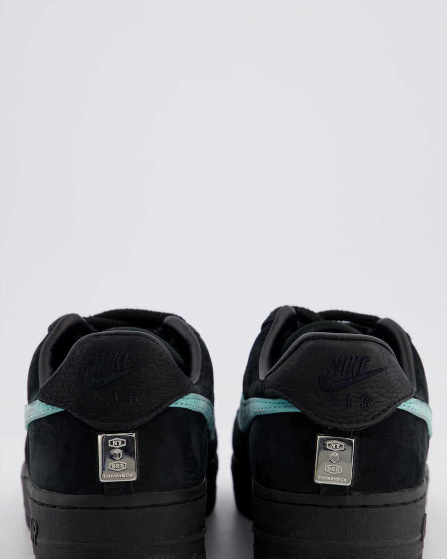 Nike Air Force 1 Low x Tiffany & Co. 1897 Black Suede Trainers with Tiffany Blue Nubuck Swoosh Logo & Silver Badge Detail Size EU 37