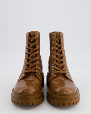 Gianvito Rossi Brown Crocodile Embossed Leather Ankle Boots with Elasticated Ankle Detail EU 37