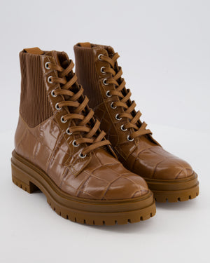 Gianvito Rossi Brown Crocodile Embossed Leather Ankle Boots with Elasticated Ankle Detail EU 37