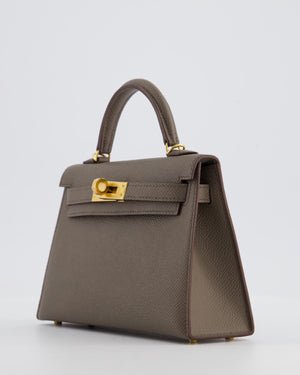 *HOT* Hermès Mini Kelly II 20 Bag in Gris Etain Epsom Leather with Gold Hardware