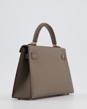 *HOT* Hermès Mini Kelly II 20 Bag in Gris Etain Epsom Leather with Gold Hardware