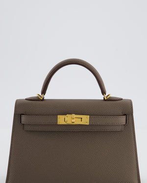 *HOT* Hermès Mini Kelly II 20 Bag in Gris Etain Epsom Leather with Gold Hardware