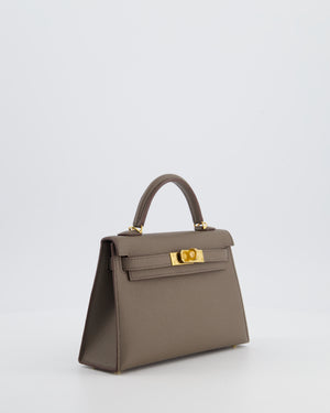 *HOT* Hermès Mini Kelly II 20 Bag in Gris Etain Epsom Leather with Gold Hardware