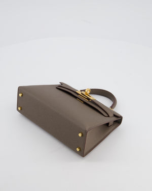 *HOT* Hermès Mini Kelly II 20 Bag in Gris Etain Epsom Leather with Gold Hardware