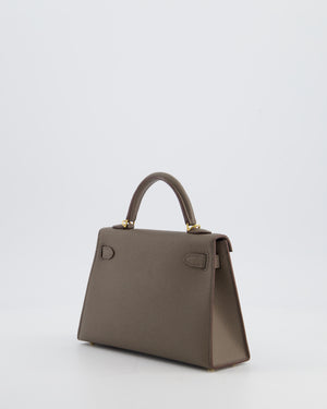 *HOT* Hermès Mini Kelly II 20 Bag in Gris Etain Epsom Leather with Gold Hardware