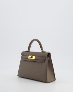 *HOT* Hermès Mini Kelly II 20 Bag in Gris Etain Epsom Leather with Gold Hardware