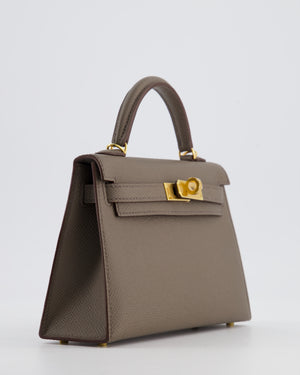 *HOT* Hermès Mini Kelly II 20 Bag in Gris Etain Epsom Leather with Gold Hardware