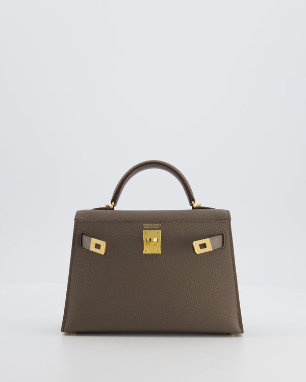 *HOT* Hermès Mini Kelly II 20 Bag in Gris Etain Epsom Leather with Gold Hardware
