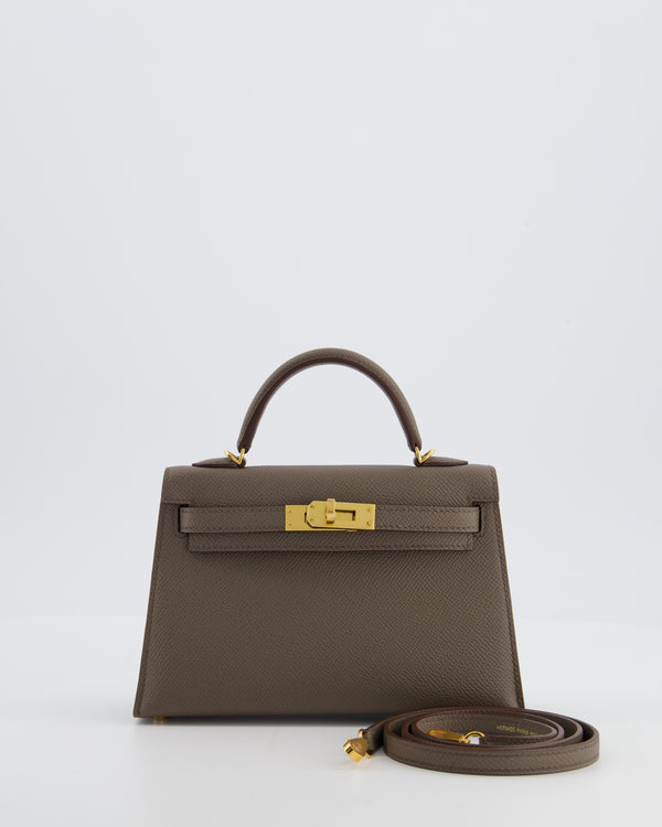 *HOT* Hermès Mini Kelly II 20 Bag in Gris Etain Epsom Leather with Gold Hardware
